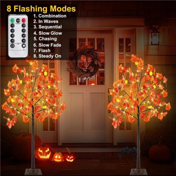 2 Pack 4 Ft Prelit Lighted Fall Maple Tree Halloween Fall Decorations - Picture 6 of 7